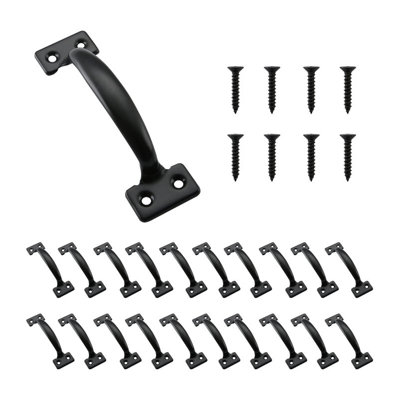 HOME MASTER HARDWARE 20 Pack 6-1/2 inch Gate Pull Door Handles Metal Gate Pulls Kitchen Furniture Cabinet Wardrobe Closet Drawer Handle Black with Screws - Image 1